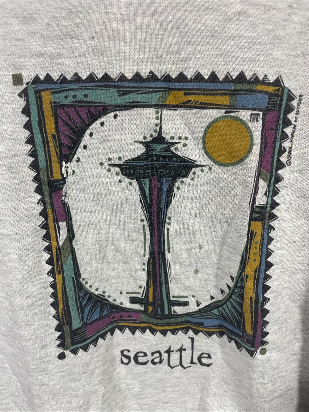 Vintage 90s Gray Crewneck Seattle Graphic Sweatshirt - Picture 3 of 4